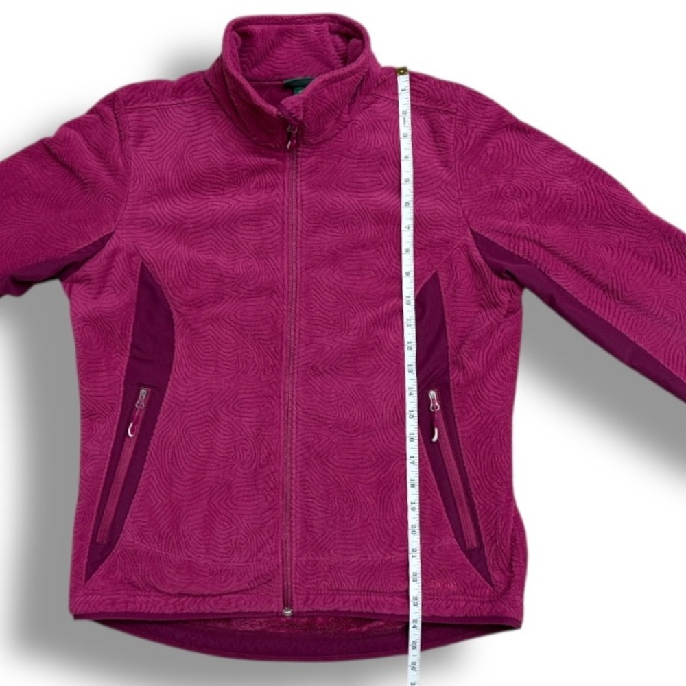 L.L. Bean Textured Fleece Jacket Pink Berry Floral Trim M - Picture 9 of 12